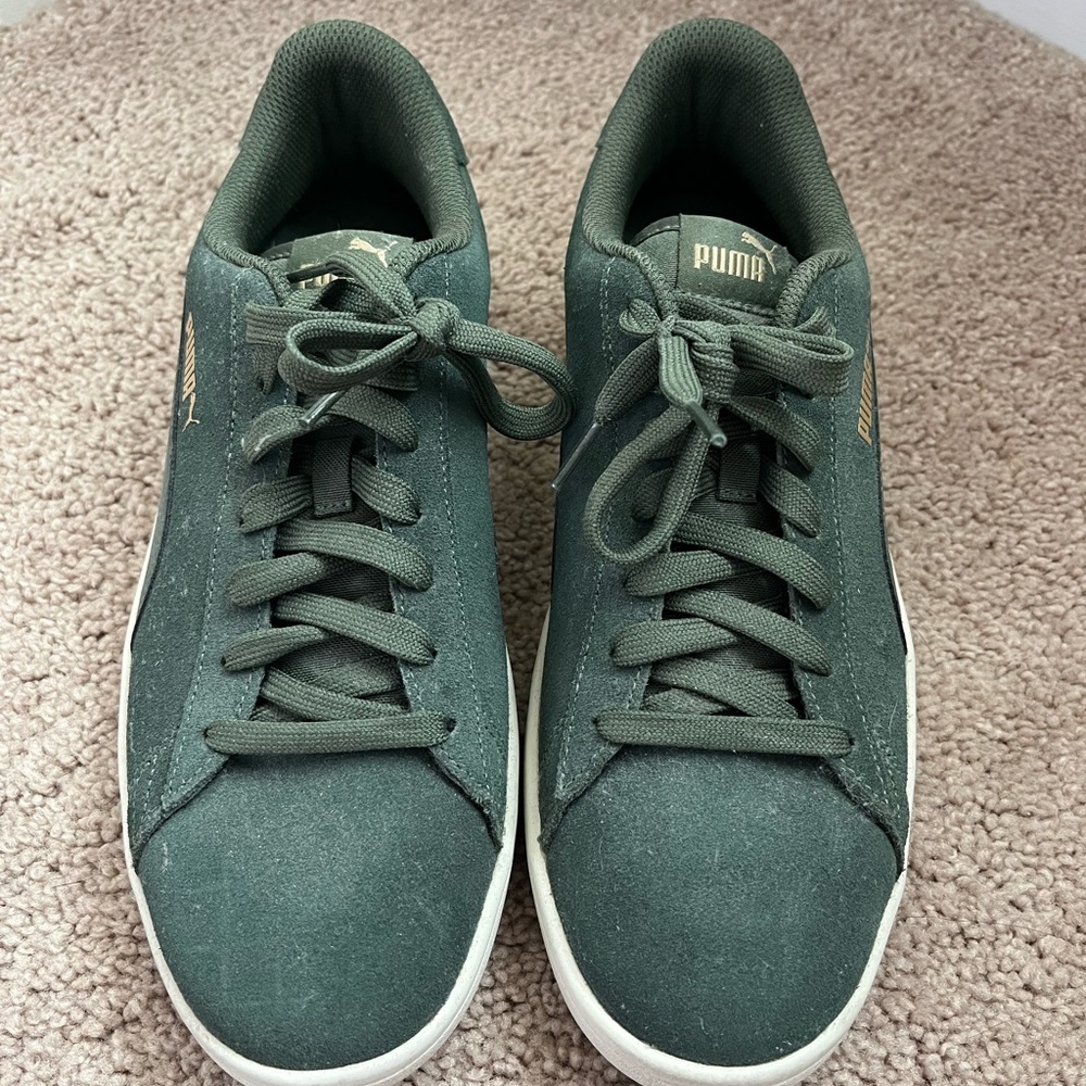 Forest green suede PUMA sneakers
